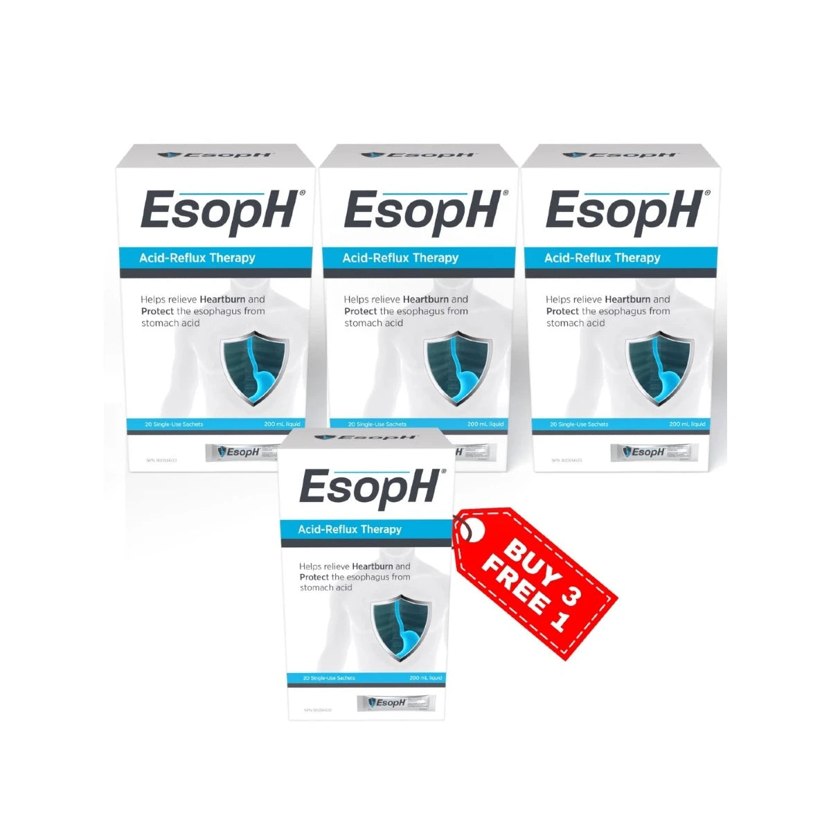 4 Packs EsopH® Acid-Reflux Therapy Liquid Sachets